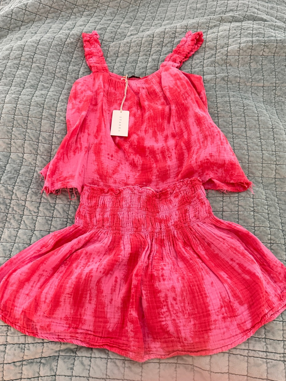 NWT Stark X Cotton Gauze matching pink/coral tie dyed tank and skirt set — XS/S